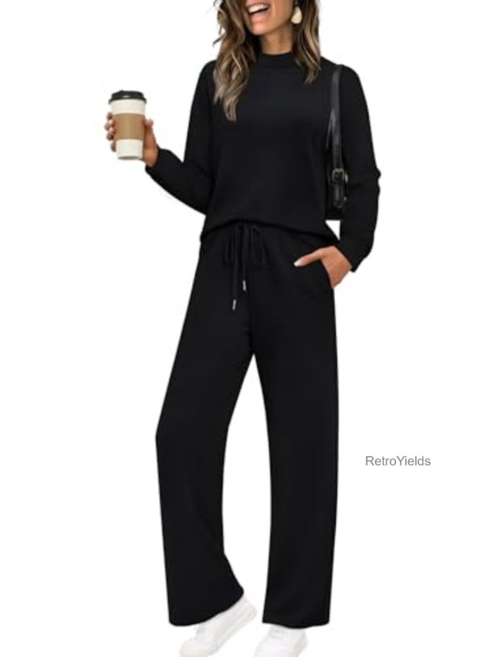 Two Piece Matching Lounge Set Women Mock Neck Long Sleeve Pants Set Fall Travel